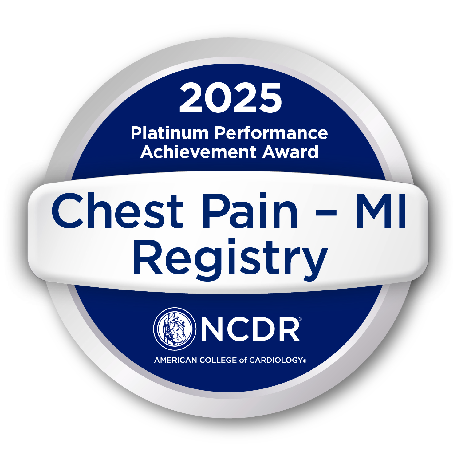 2025 Platinum Performance Achievement Award. Chest Pain - MI Registry. NCDR American College of Nursing. Award Logo.