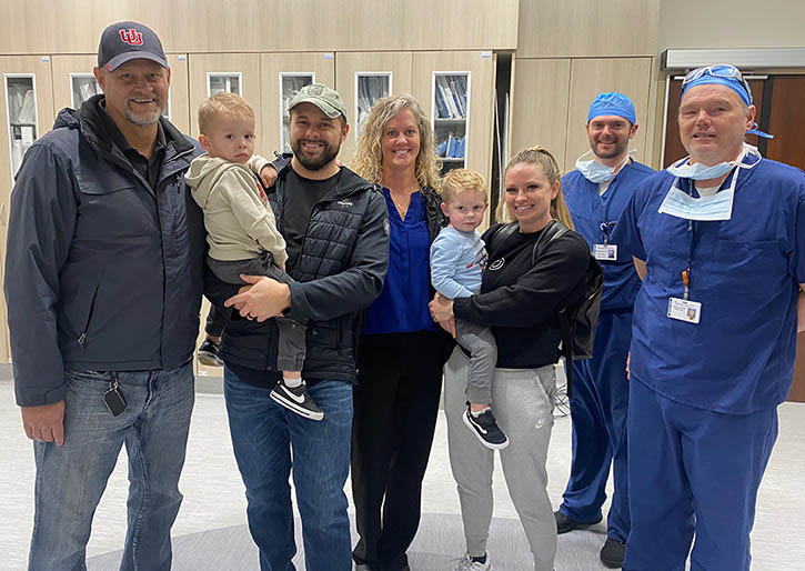 Stephen Gacioch with family and doctors.