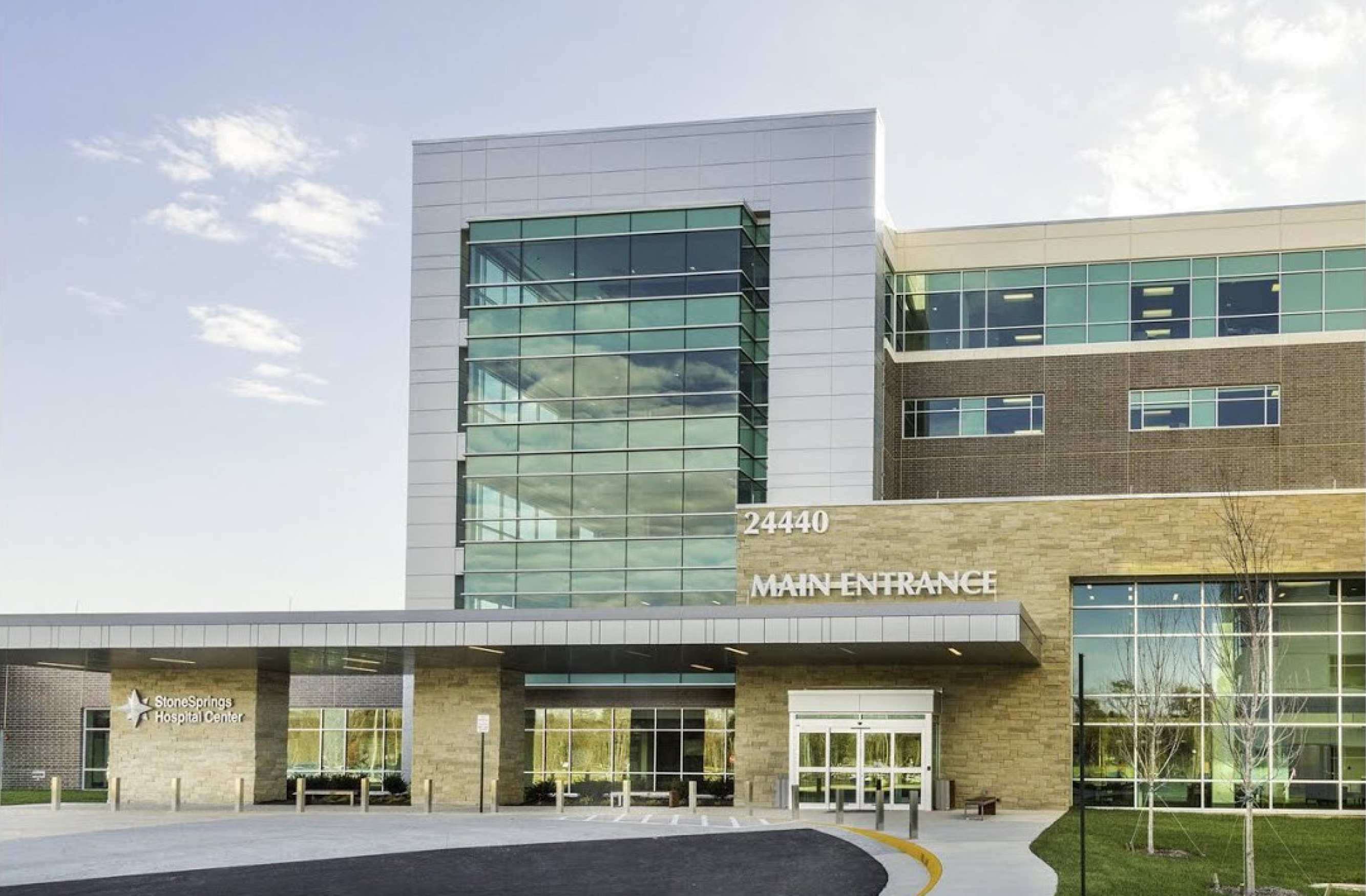 An exterior view of Stonesprings Hospital Center's main entrance