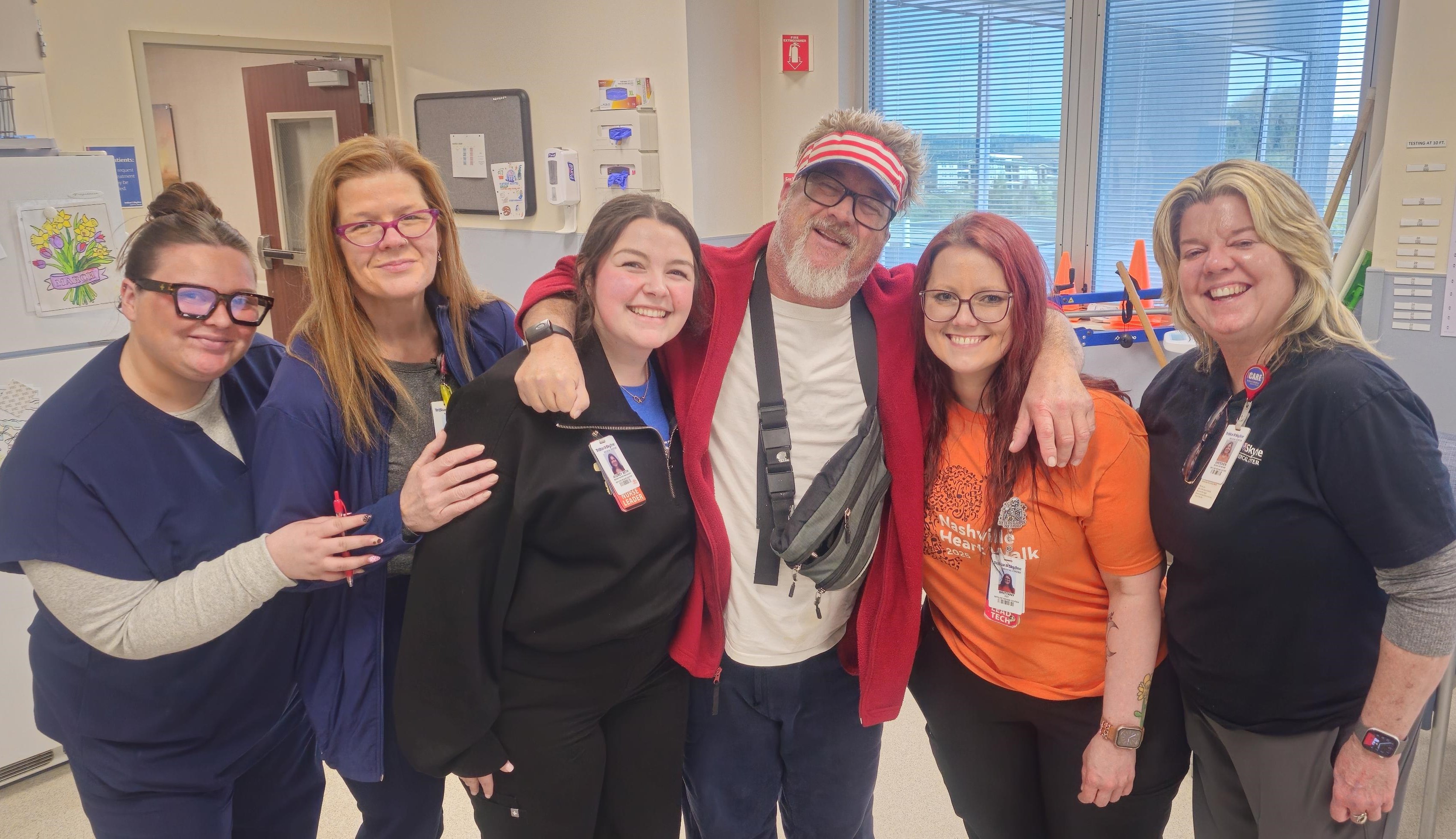 Spencer Hicks of White House, TN with his inpatient rehabilitation team at TriStar Skyline during a recent reunion visit.
