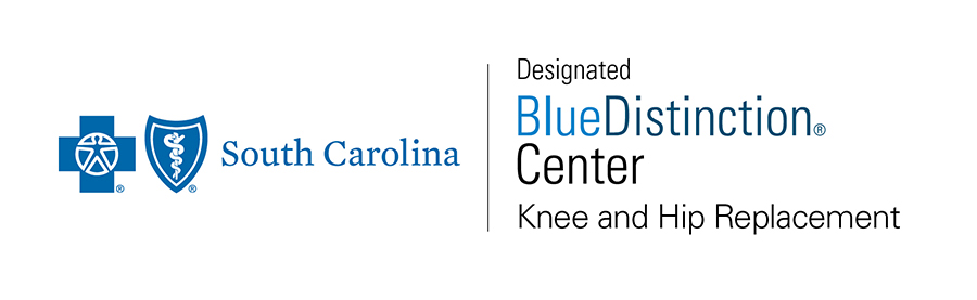 Award with onscreen text reading "'South Carolina' 'Designated BlueDistinction Center - Knee and Hip Replacement'".