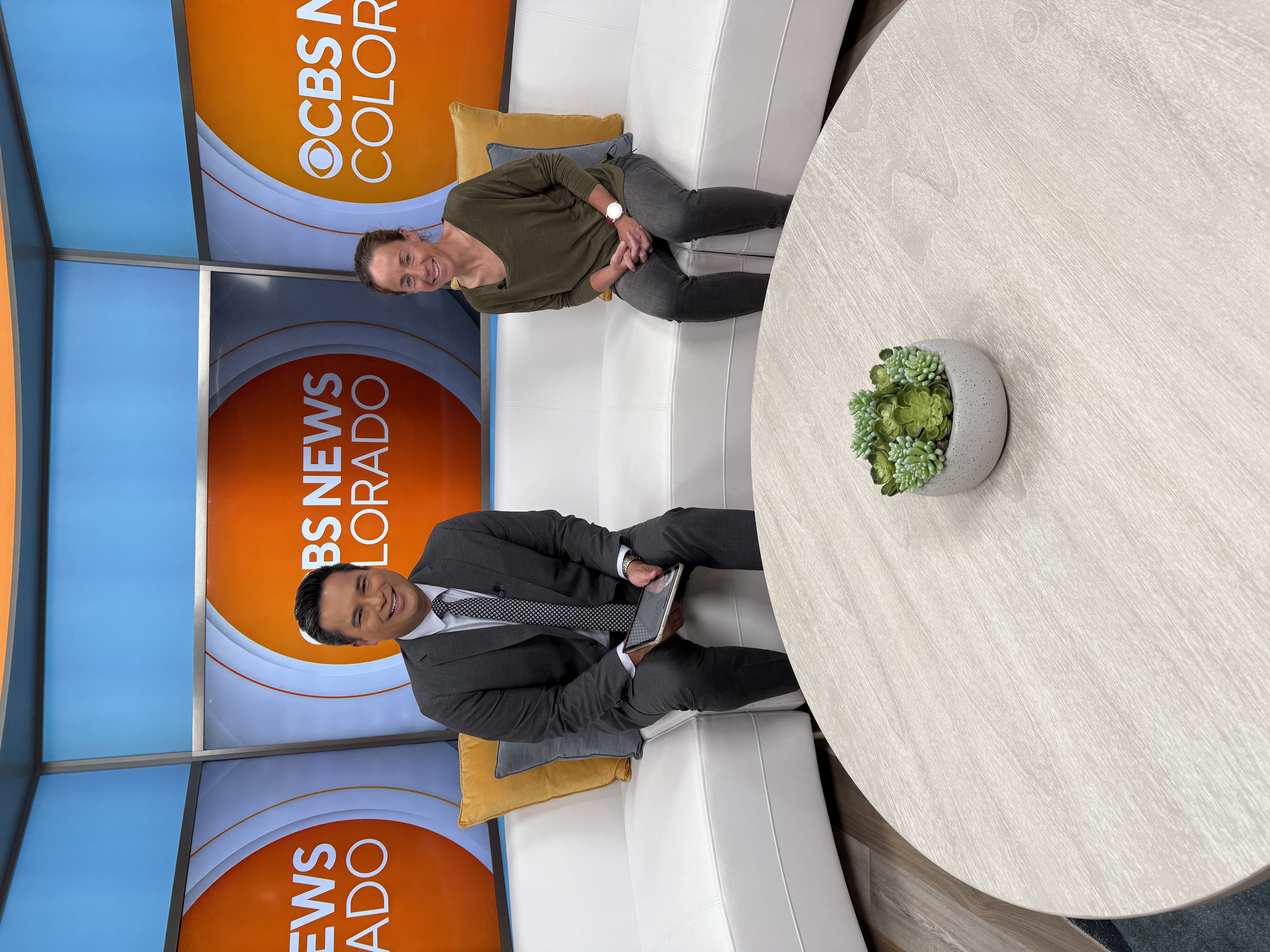 Dr. Rachel Brewer on set with host of CBS News Colorado.