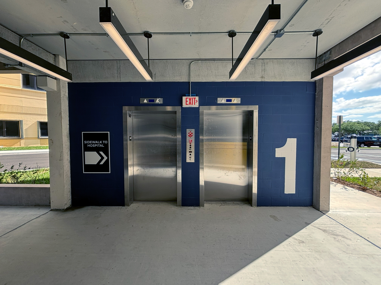 St. Lucie's elevators in the garage.