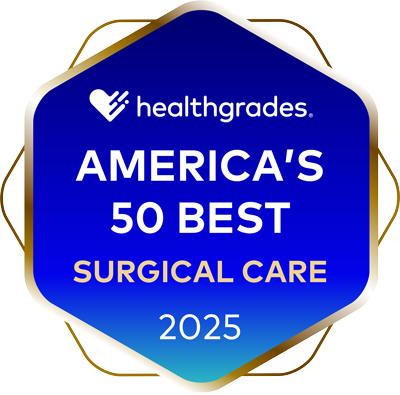 Awards illustration that reads: Healthgrades America's 50 Best Surgical Care 2025