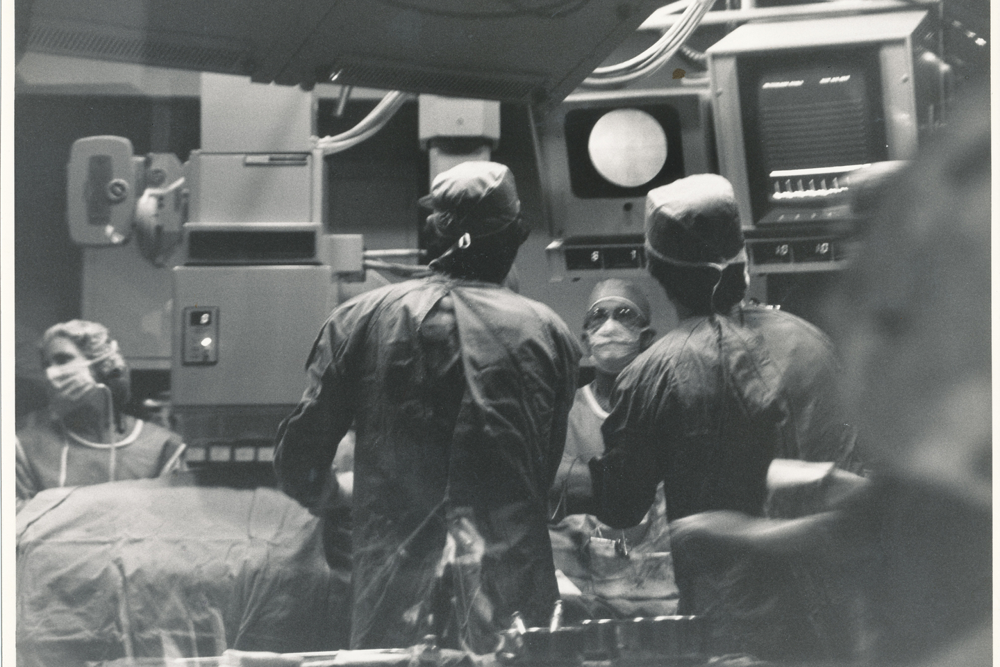 The cath lab team performs a procedure at North Florida Regional Hospital in 1973