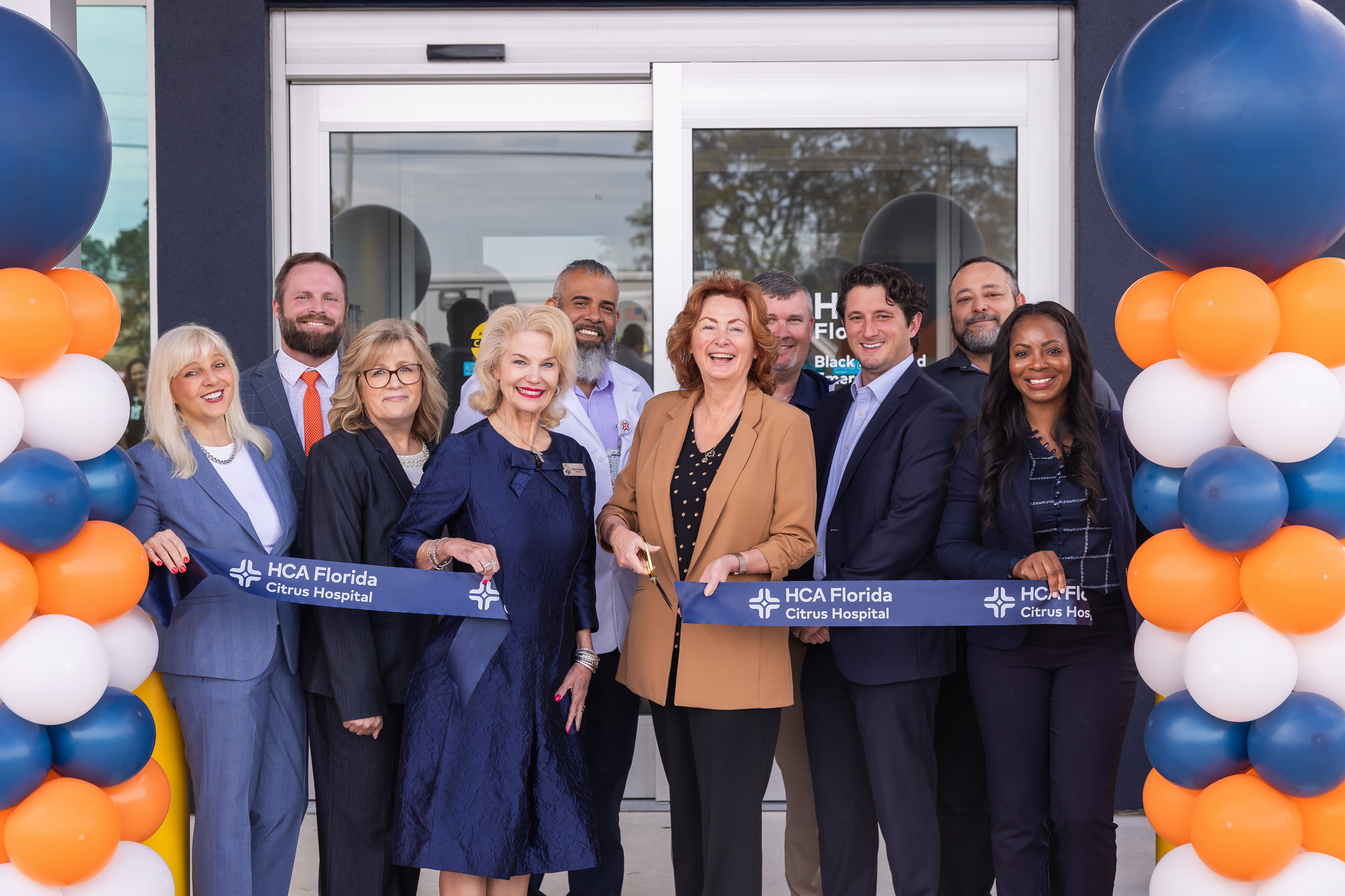 Pictured (from left to right): Chief Nursing Officer Holly Weber-Johnson, Chief Operating Officer Marcus Smith, Vice President of Human Resources Sherry Pressner, Board Chair Deb Stanley, Emergency Room Manager Alex Pantoja, Chief Executive Officer Lisa Nummi, Plant Operations Manager Mike Eichhorn, Chief Financial Officer Jordan Fulkerson, Plant Operations Director Robert Samons, Vice President of Operations Tequila Fields.