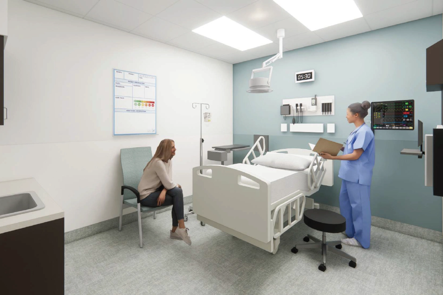 Computer Rendering of new ER patient rooms at Medical City Alliance.