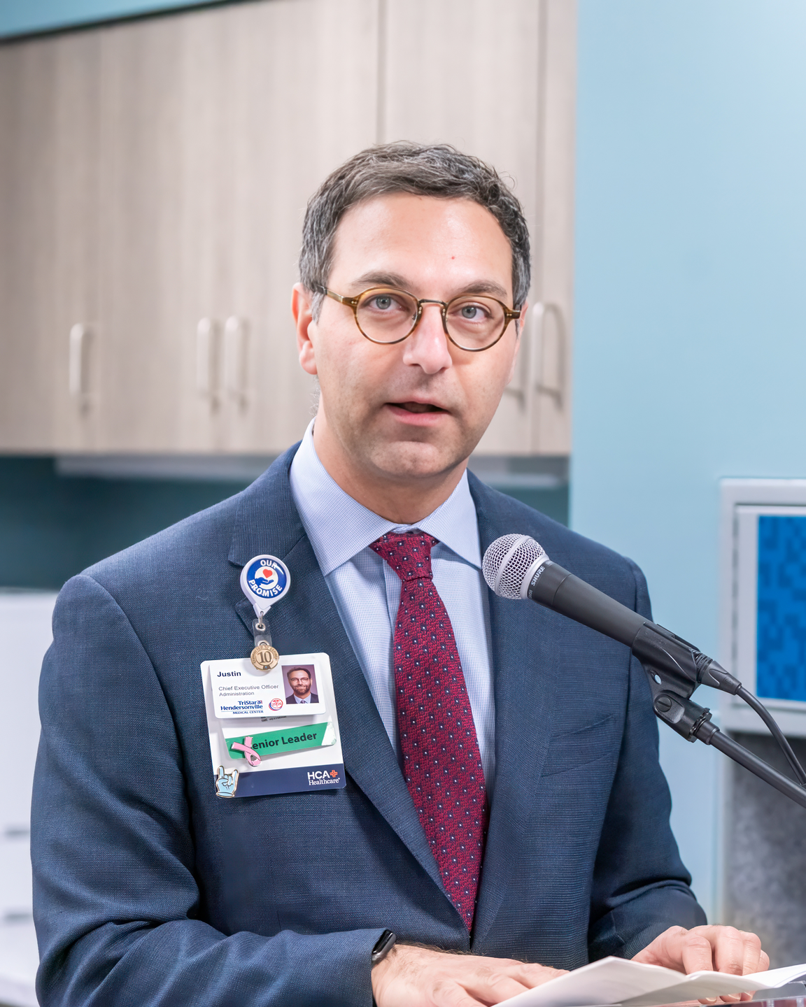 Justin Coury, CEO at TriStar Hendersonville speaking at the new cardiovascular unit ribbon cutting.