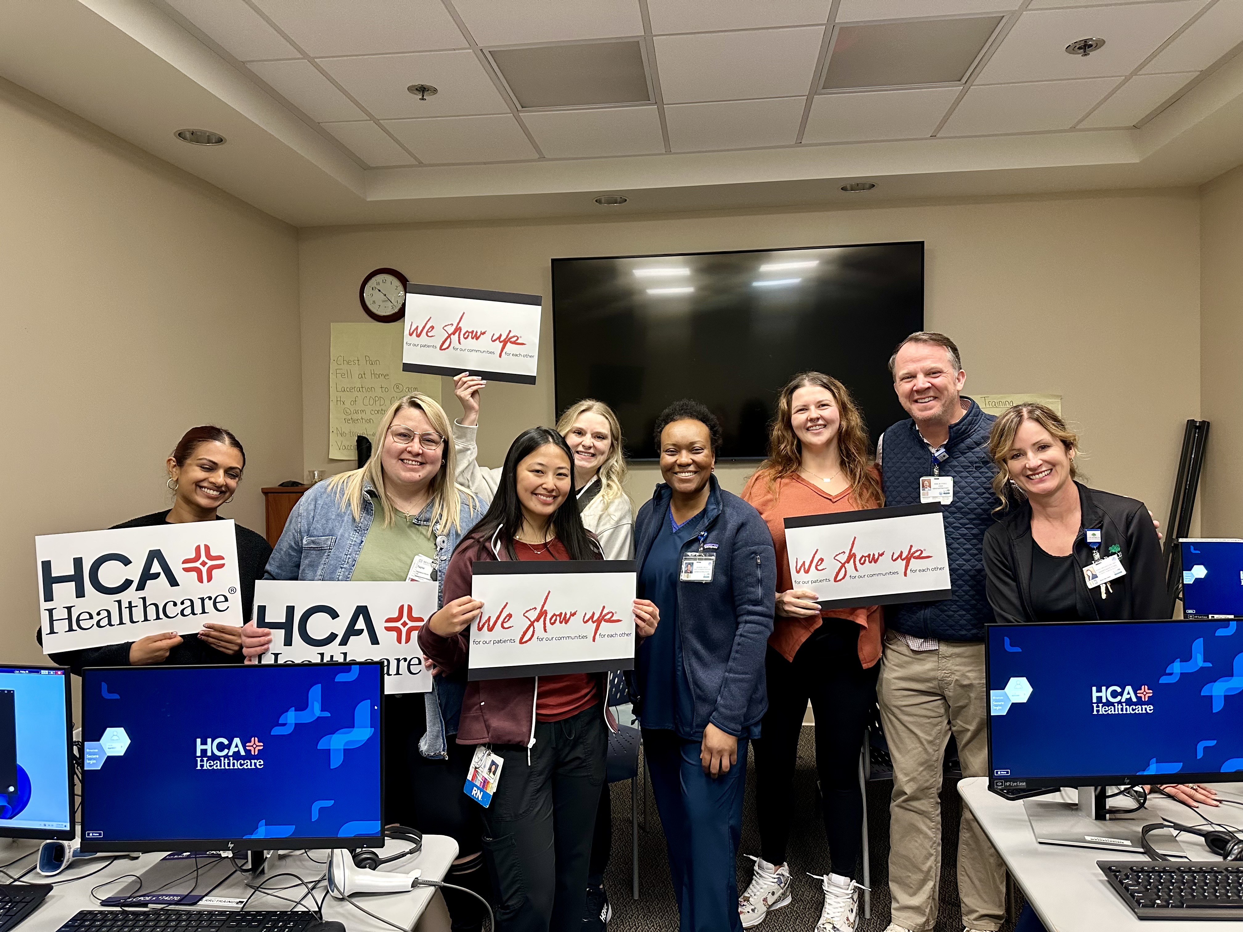 Group of dedicated nurses from HCA Far West hospitals ready to support colleagues and communities impacted by Southern California wildfires.