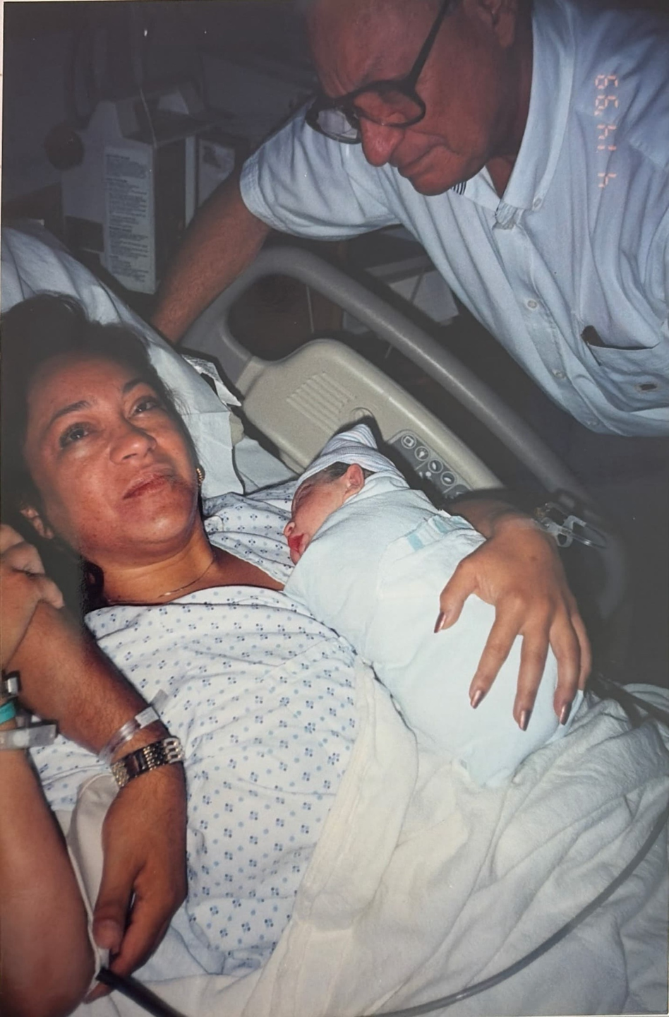 Bruni and mom on day Bruni was born.