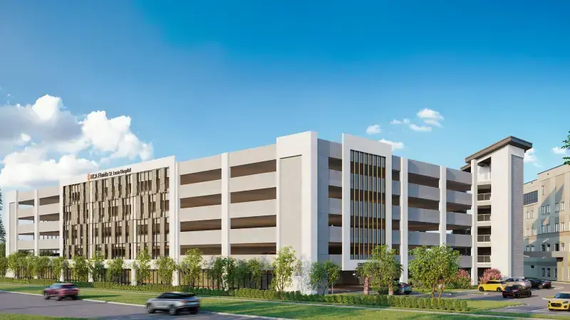 Rendering depicting completed parking garage of St. Lucie Hospital