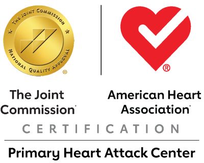 Awards illustration that reads: The Joint Commission Quality of Approval, Joint Commision and American Heart Association Certification, Primary Heart Attack Center.