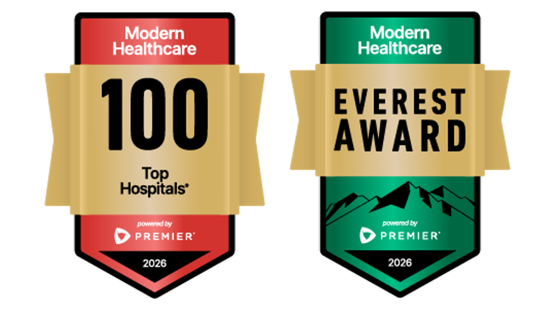 2026 Modern Healthcare Top 100 Hospitals Award logo and Everest Award logo 