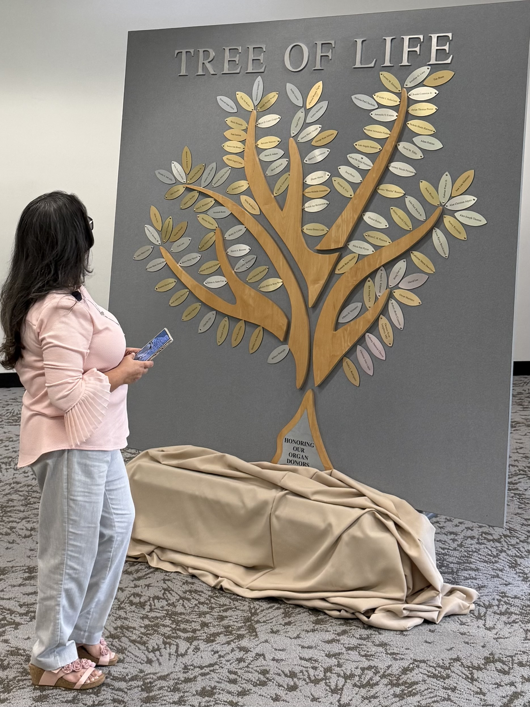 Family member looks at tree of life.