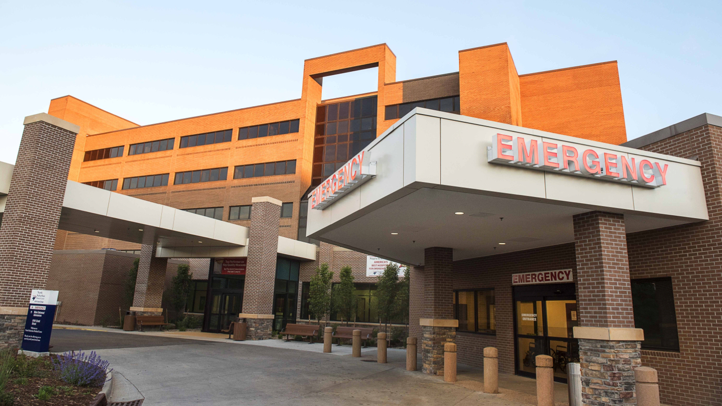 Exterior View of North Suburban Medical Center at sunset