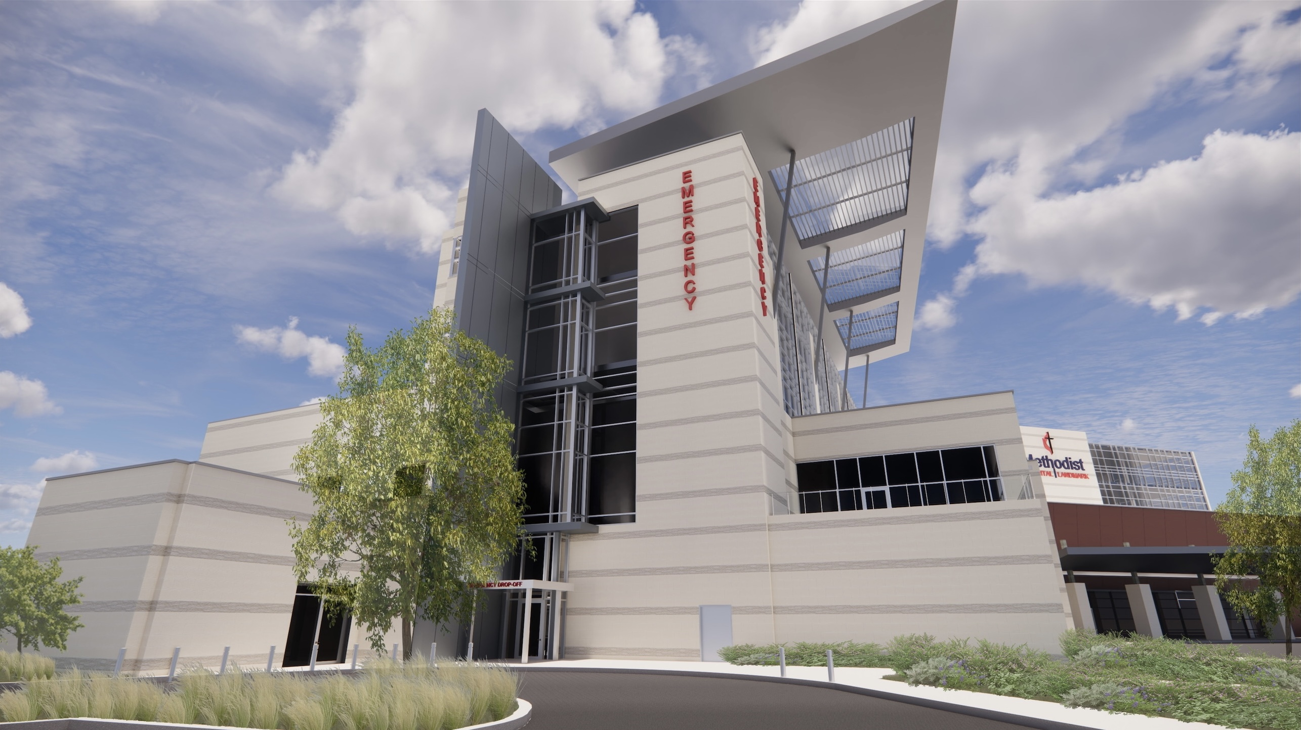 Rendering for Methodist Hospital Landmark ER Expansion