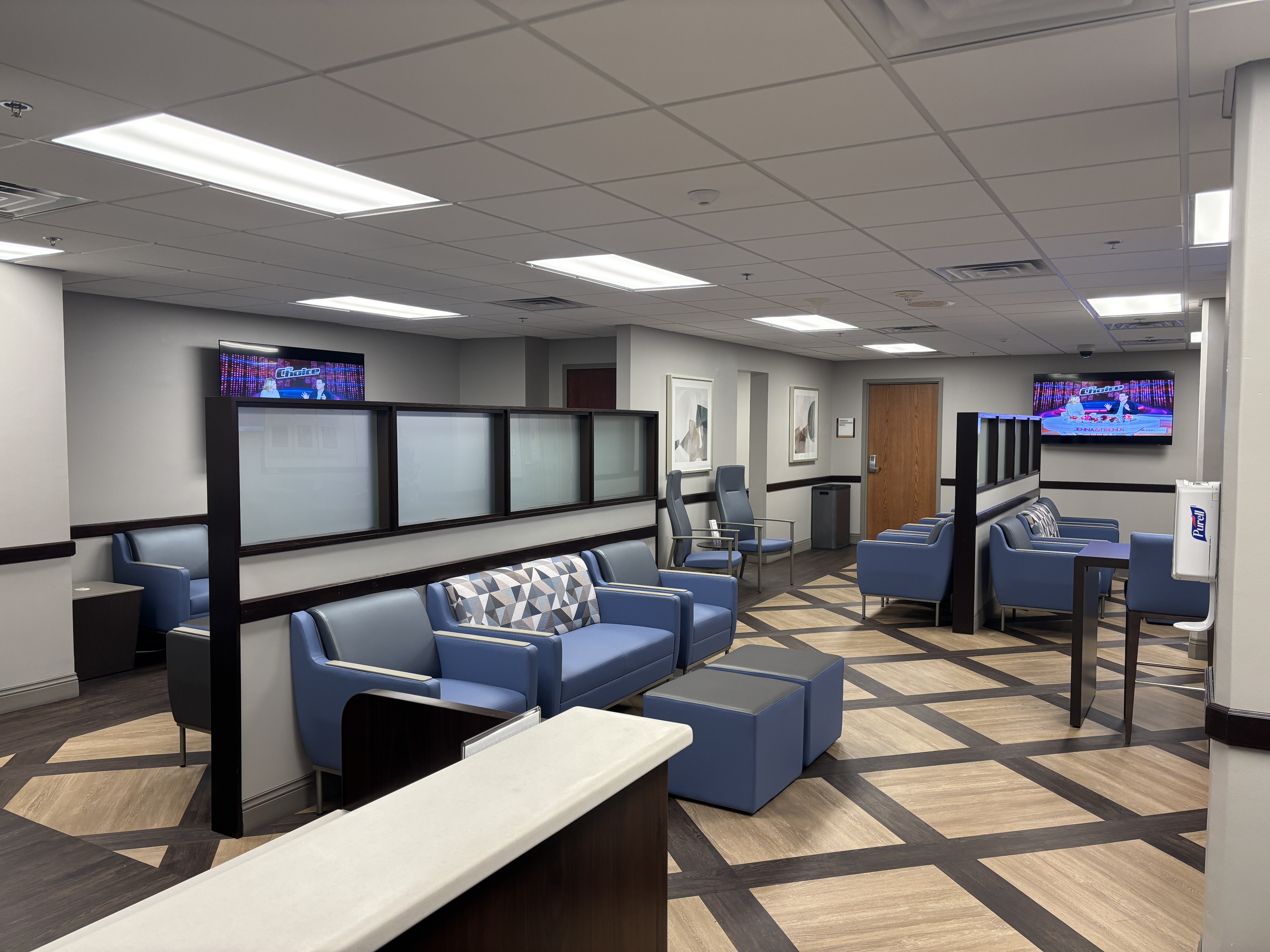 A new and larger surgery waiting area opened at Rapides Regional Medical Center on November 6 with bluish-gray seating and tan and brown flooring.