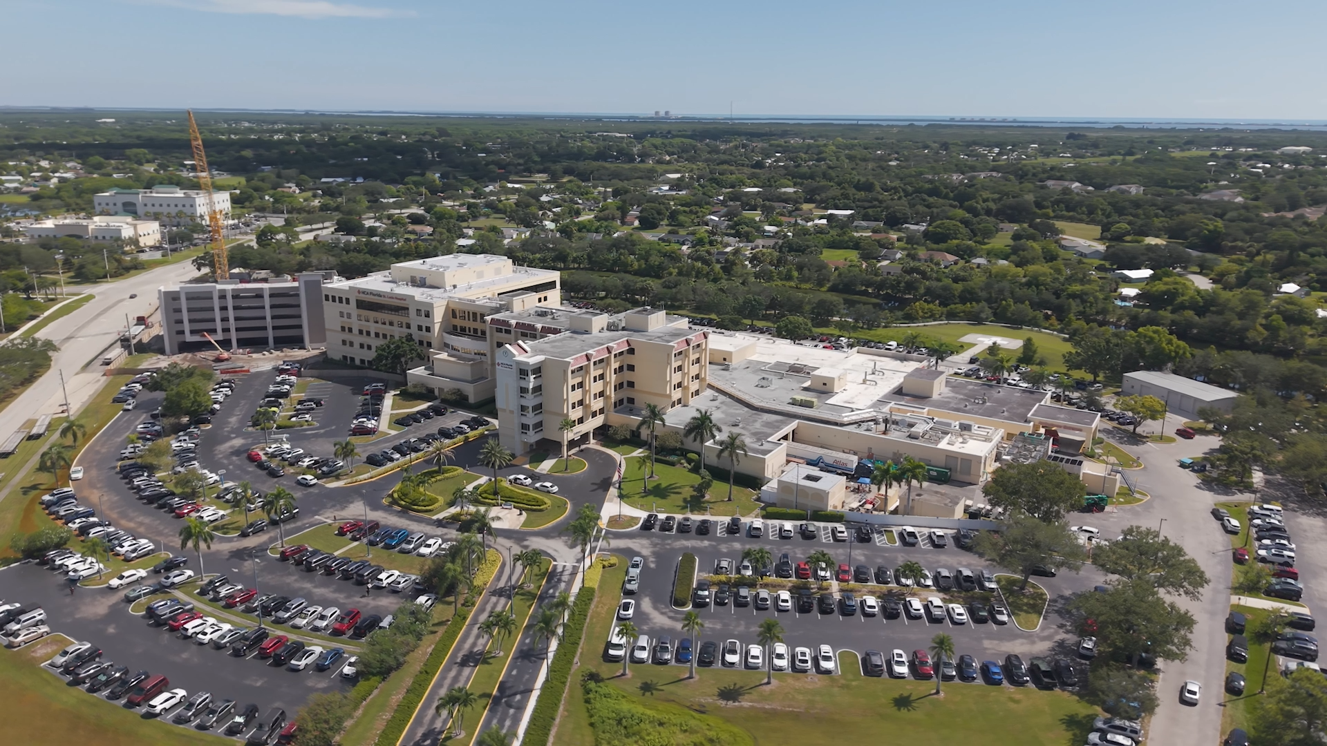 high-angle drone photo of St. Lucie Hospital