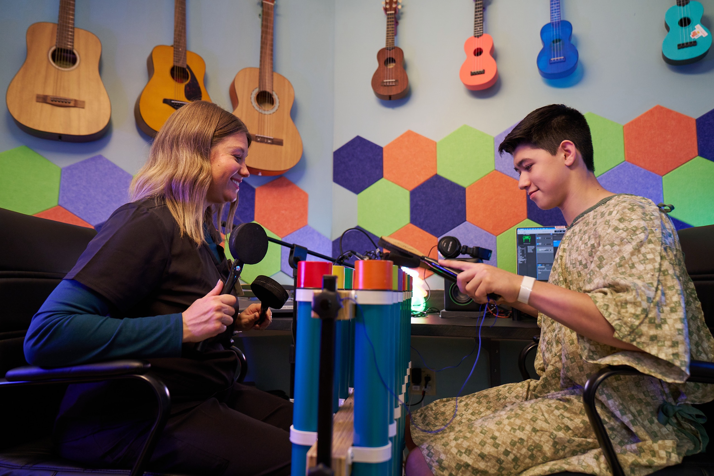 Child and Music Therapist in the Music Studio.
