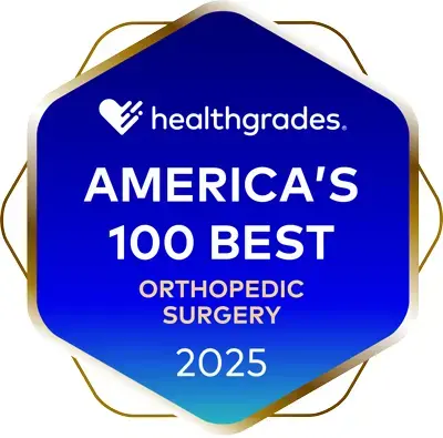Awards illustration that reads: Healthgrades America's 100 Best Orthopedic Surgery 2025