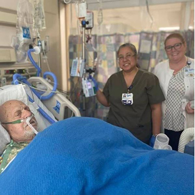 Raul and two Mercy Hospital ICU nurses.