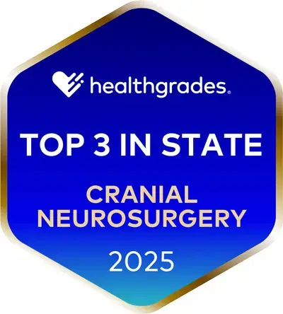 Awards illustration that reads: Healthgrades Top 3 in State, Cranial Neurosurgery 2025