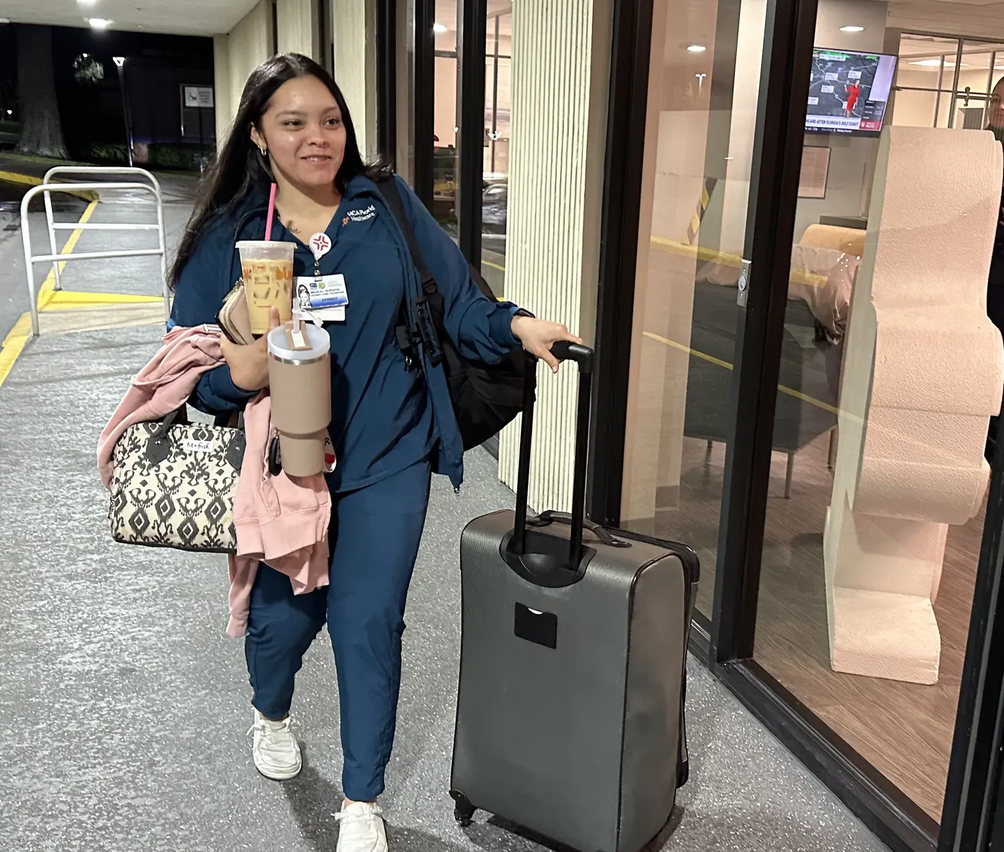 Hannah Helene prepares for the hurricane with her suitcase and other essentials.