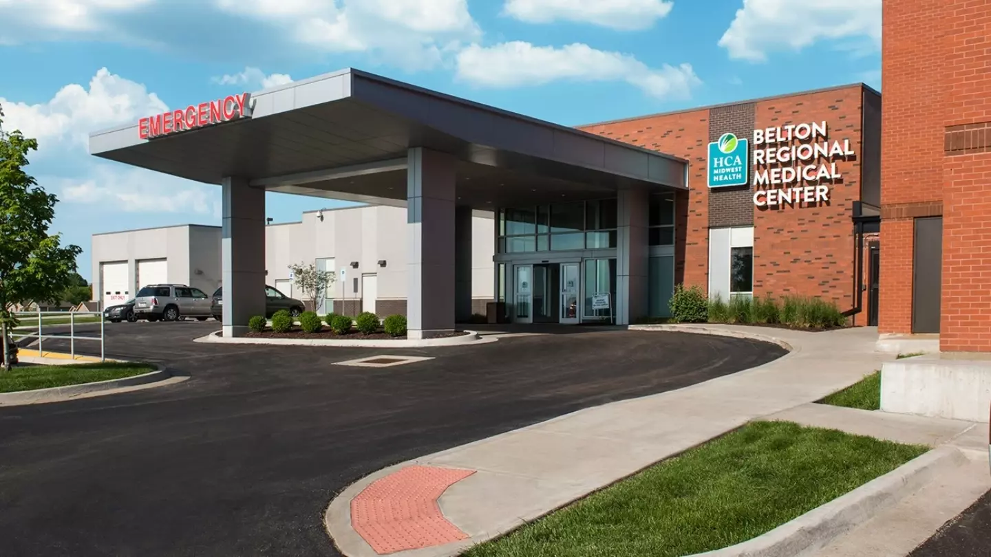An exterior view of Belton Regional Medical Center's Emergency entrance.