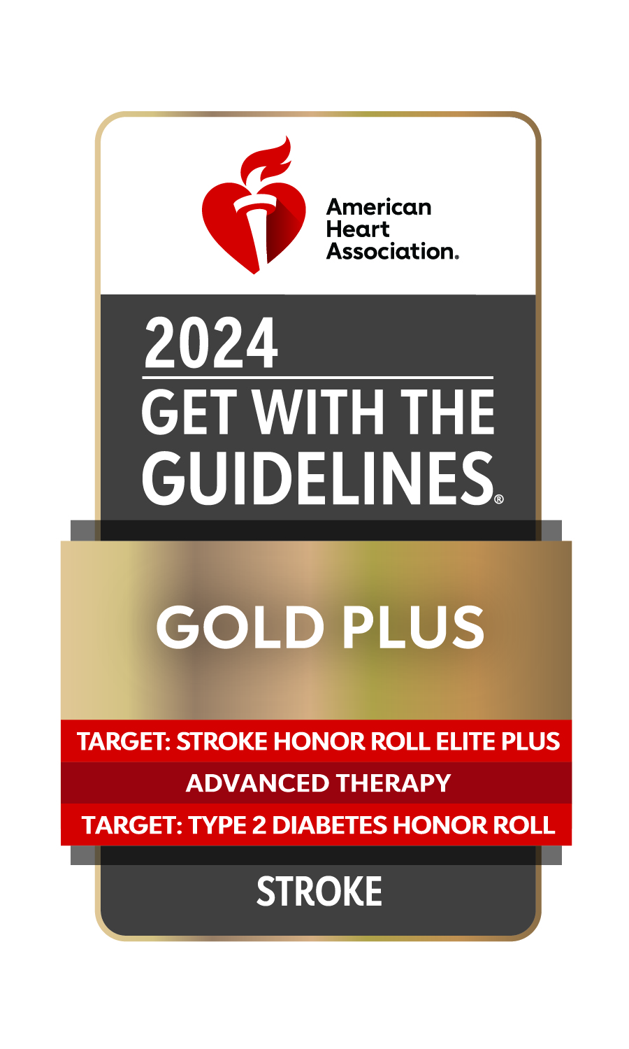 2024 Get With The Guidelines Gold Plus, Target: Stroke Honor ROll Elite Plus, Advanced Therapy, Target: Type 2 Diabetes Honor Roll, Stroke