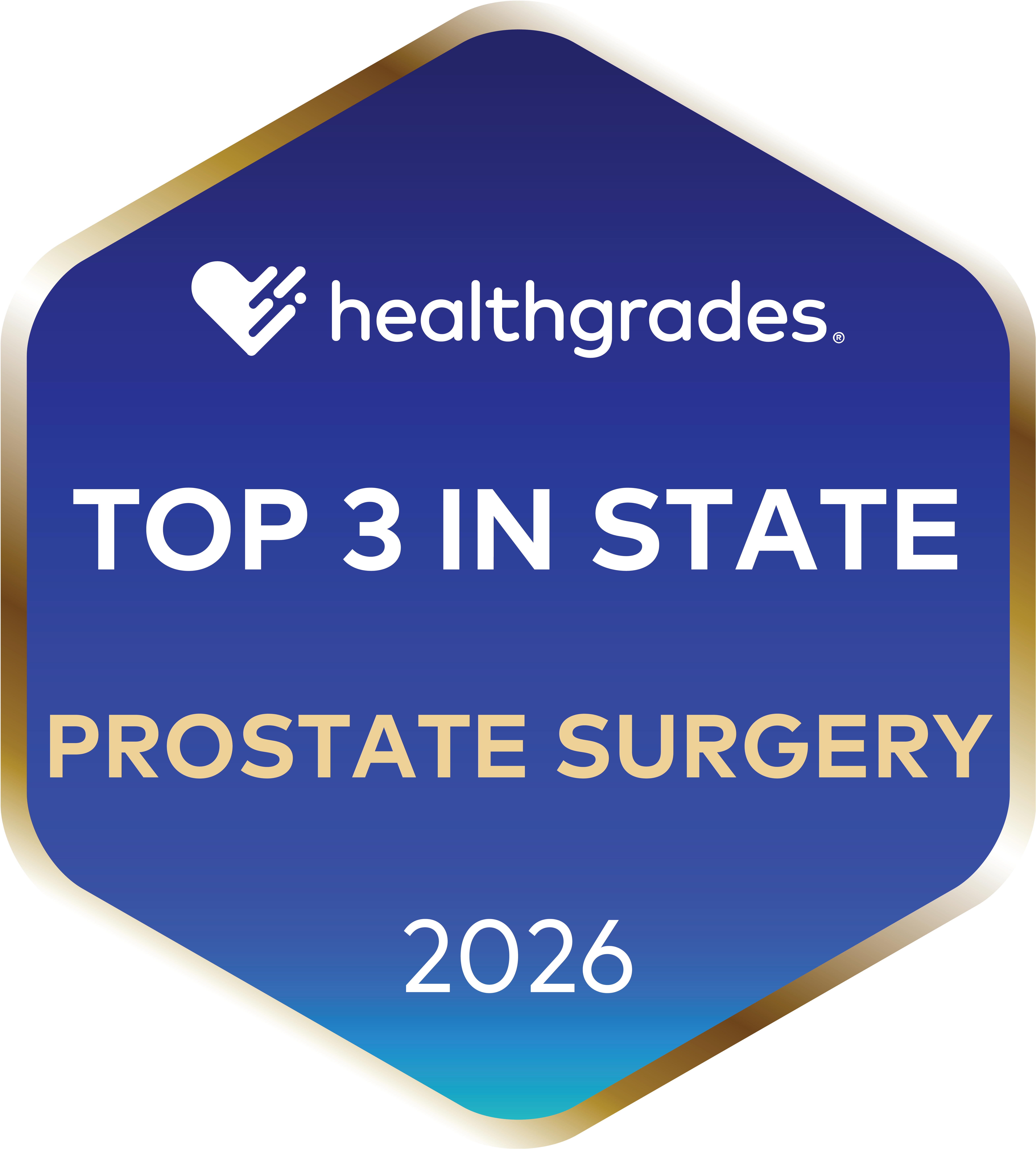 Healthgrades Top 3 In State Prostate Surgery 2026 award logo.